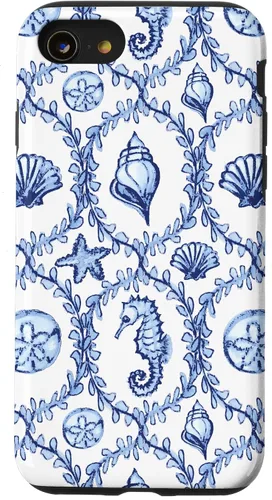 Vista 18 de Funda náutica para iPhone 12 Pro Max Coastal Nieta Preppy Shells náutica blanca azul mar