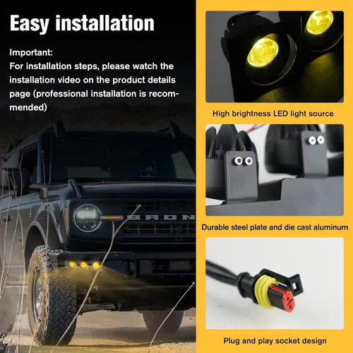 Vista 5 de Luz antiniebla LED para parachoques delantero con montajes, accesorios de lámparas antiniebla de parachoques modular, fuente de luz ámbar ultra