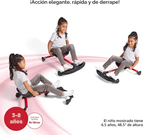 Vista 4 de Radio Flyer Stingray Patinete de conducción con deriva divertida para niños de 3 a 8 años, acción de giro de 360°, asiento ajustable para niños
