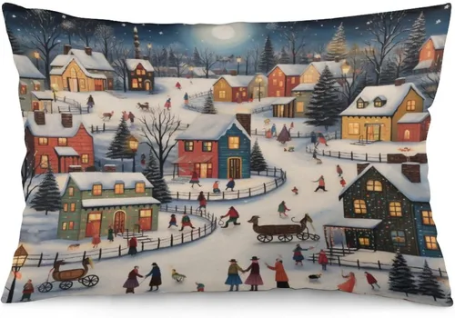 Vista 15 de Fundas de cojín decorativas para cama, diseño de pueblo de invierno, escena de invierno, con una casa victoriana en un entorno nevado, fundas