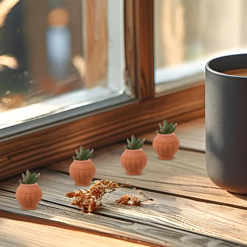 Vista 3 de Happyyami Macetas pequeñas de terracota, paquete de 4 macetas pequeñas de arcilla con agujeros de drenaje para suculentas, decoración de escritorio