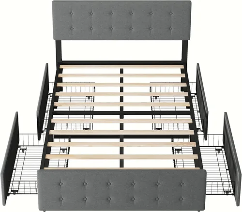 Vista 7 de GAOMON Base de cama de tamaño matrimonial con 4 cajones de almacenamiento y cabecero, base de colchón tapizada con plataforma completa, base