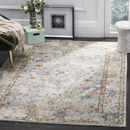 Vista 7 de SAFAVIEH Aria Collection - Alfombra de pasillo de 2 x 6 pies, color beige y azul, diseño bohemio chic envejecido, no desprende pelusa y de fácil