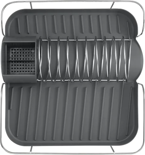 Vista 4 de Polder El escurridor de platos con resorte tiene capacidad para hasta 9 platos e incluye contenedor extraíble e independiente para utensilios (gris)