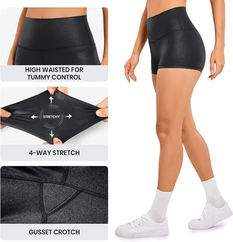 Vista 4 de CRZ YOGA Butterluxe - Pantalones cortos de piel sintética mate para mujer, 2.5 pulgadas, cintura alta, entrenamiento, yoga, elastano