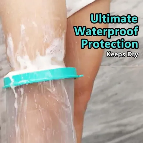 Vista 2 de Cubierta elástica impermeable de 30.7 in para piernas de ducha para adultos – Protector elástico de pierna para ducha, reutilizable y ajustable