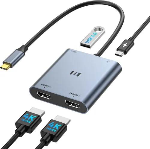 Vista 12 de Adaptador HDMI USB C Hub para MacBook Pro/Air, Dongle USBC 7 en 1 con HDMI, lector de tarjetas microSD/SD, puerto de datos USB C, 100 W PD y 2 USB