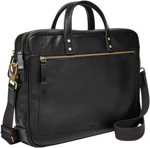 Vista 2 de Fossil Haskell - Maletín de cuero o tela para hombre, Black + Quinn Bifold