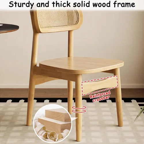 Vista 7 de YVYKFZD Juego de sillas de comedor de madera maciza, sillas de cocina sin brazos, silla de comedor con respaldo de ratán, cómoda silla lateral