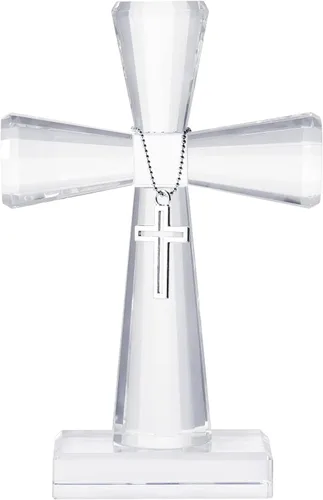 Vista 10 de YWHL Cruz de pie de cristal champagne, regalos religiosos para mujeres y hombres, figuras coleccionables de cruz de Pascua de vidrio hechas a mano