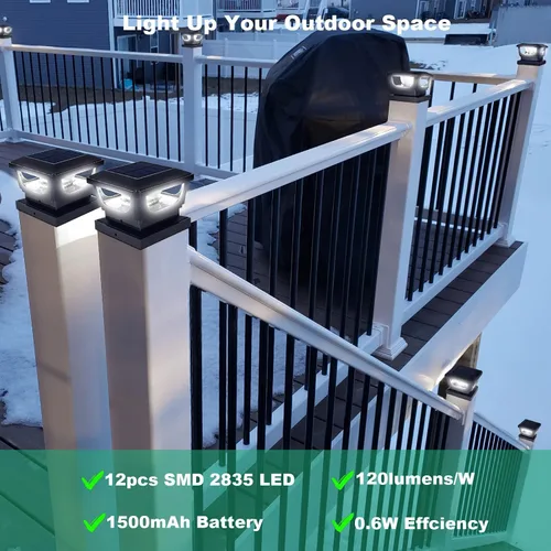 Vista 4 de Luces solares para postes de metal de 3 x 3 pulgadas y valla de vinilo de madera de 4 x 4, paquete de 2 – IP65 impermeable, brillante 120 lúmenes