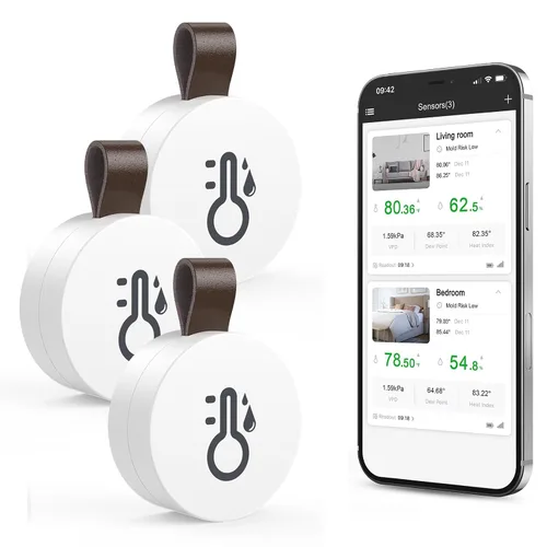 Vista 8 de ORIA Termómetro higrómetro inalámbrico, mini sensor de temperatura de humedad inalámbrico con exportación de datos y alerta, monitor de humedad