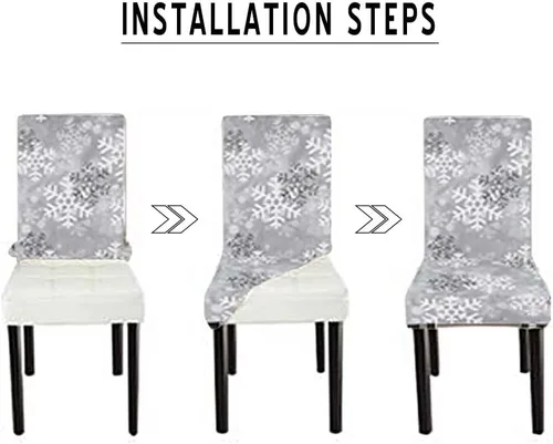 Vista 4 de LIPOR Juego de 2 fundas elásticas para sillas de comedor de Navidad, fundas elásticas para sillas Parsons con estampado de copos de nieve