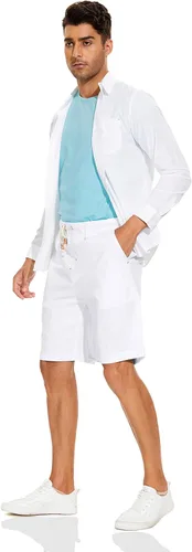 Vista 5 de Boisouey - Pantalones cortos de verano para hombre de lino estilo informal