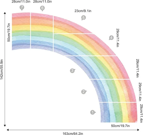 Vista 5 de Calcomanías de pared de arco iris extra grandes de 56 x 64 pulgadas, calcomanías precortadas de media acuarela vibrante, arte de engomado activado