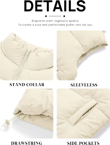Vista 7 de MEROKEETY Chaleco acolchado para mujer, cuello alto, con cremallera, sin mangas, con bolsillos