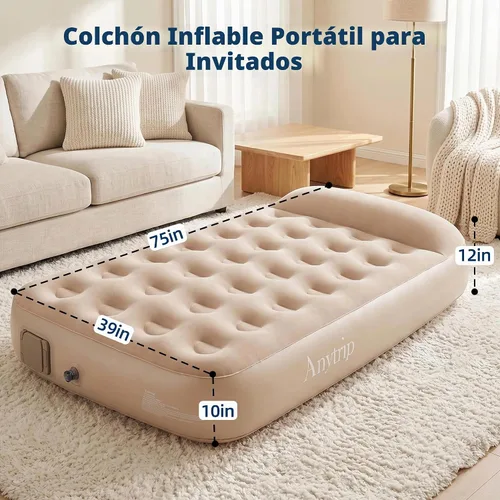 Vista 2 de Colchón de aire de campamento individual de 10 pulgadas con bomba integrada con almohada elevada de 2 pulgadas, colchón inflable portátil