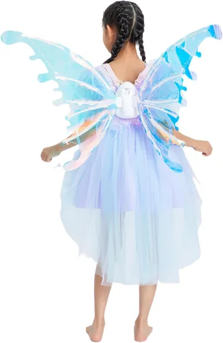 Vista 3 de Alas de hadas eléctricas para niños, niñas y mujeres adultas, alas de mariposa en movimiento iluminadas para Halloween, cosplay, disfraz de alas