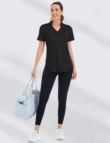 Vista 2 de Stiehiok Camisetas de gimnasio de manga corta para mujer, camisetas de entrenamiento de secado rápido, camisetas atléticas de yoga y golf