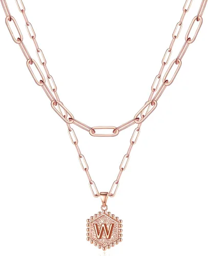 Vista 44 de M MOOHAM - Delicado collar de oro para mujer, de 14 quilates, en capas, lindos collares con letra hexagonal con inicial para mujer, regalos