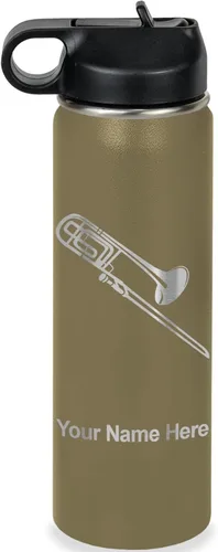 Vista 42 de LaserGram Botella de agua personalizada, trombón, acero inoxidable de doble pared aislada al vacío con popote superior, regalo grabado personalizado
