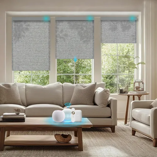 Vista 30 de Persianas motorizadas con control remoto, persianas enrollables opacas completas, funcionan con Homekit Alexa y Google Assistant, persianas solares