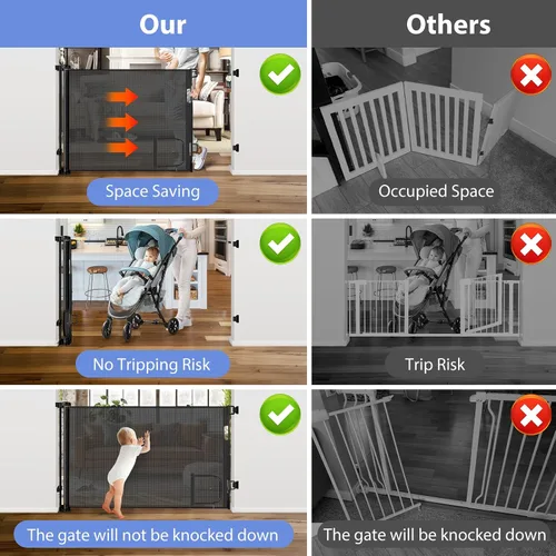 Vista 5 de Puertas retráctiles para bebés con puerta de 55" de ancho Puerta retráctil para perros con puerta para mascotas Puerta retráctil al aire libre