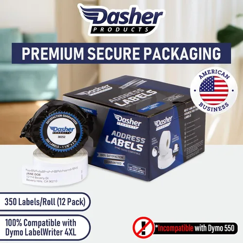 Vista 2 de Dasher Products Etiquetas de dirección compatibles con Dymo 30252 – 1-1/8 pulgadas x 3-1/2 pulgadas, 12 rollos de 350 etiquetas, autoadhesivas