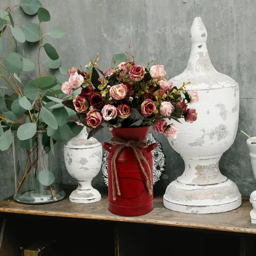 Vista 7 de Jarrones de metal rústicos con cuerda, estilo retro para bodas, fiestas, casa de campo, color rojo