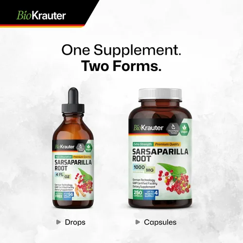 Vista 8 de BIO KRAUTER® Raíz de zarzaparrilla para apoyo hepático – Suplemento de hígado vegano y puro para limpiar 1000 mg por porción – Extracto natural