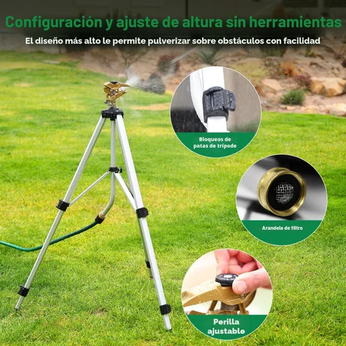 Vista 9 de RESTMO Aspersor de trípode de 48 pulgadas, grandes rociadores de impacto de Plateado
