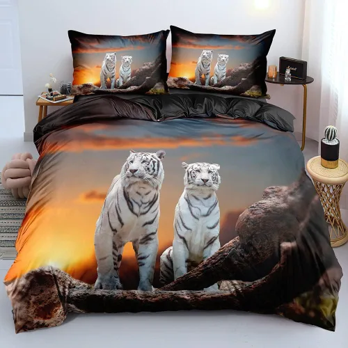 Vista 22 de Juego de funda de edredón con diseño de tigre blanco, tamaño individual, funda de edredón con estampado de animales salvajes, juego de ropa de cama