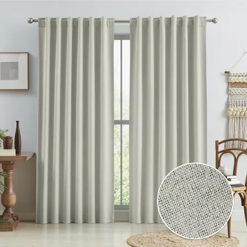 Vista 12 de KEQIAOSUOCAI - Cortinas opacas naturales de 108 pulgadas de largo, cortinas modernas con pestaña trasera, paneles plisados para sistema de cortina
