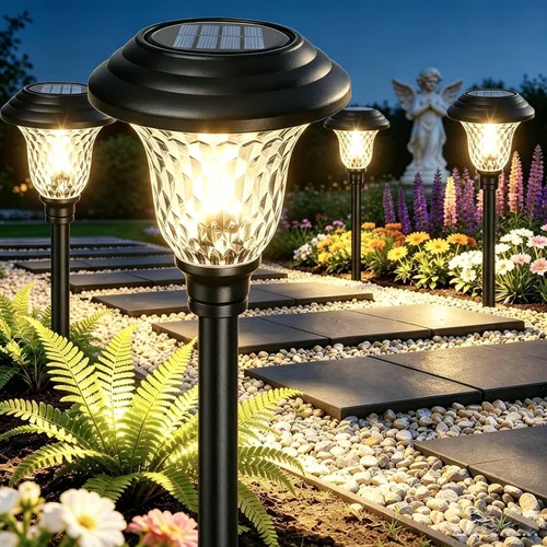 Vista 8 de BEAU JARDIN - Luces solares para exteriores para iluminar caminos, patios y jardines, hechas de cristal y acero inoxidables, impermeables