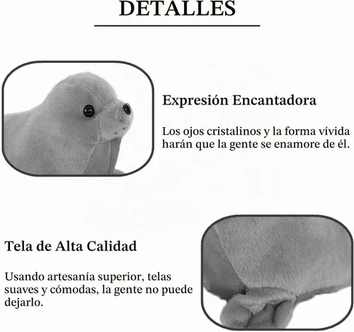 Vista 3 de zhidiloveyou - Muñeca Kawaii de peluche con diseño de sello, color gris, 9 pulgadas