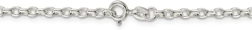 Vista 4 de Collar de cadena oval sólido de plata de ley de 0.108in con lazo negro