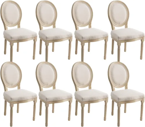 Vista 25 de Kmax Sillas de comedor estilo granja, patas de madera marrón, elegantes sillas de cocina copetudas, sillas de dormitorio francesas desgastadas