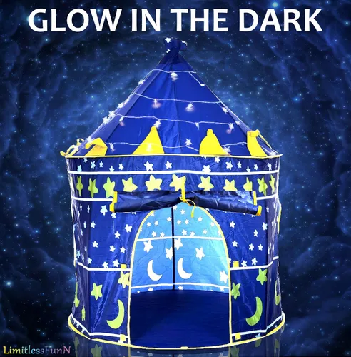 Vista 2 de Tienda de campaña y luces para niños, casa de juegos para niños, 41 x 53 pulgadas, azul