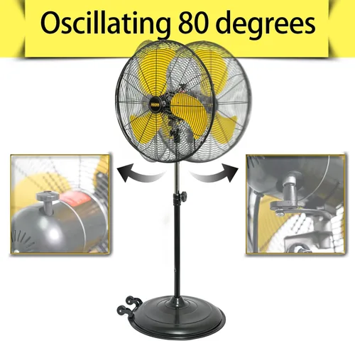 Vista 3 de HiCFM Ventilador de pedestal de 20 pulgadas, inclinación de 50°, 3 velocidades, 5000 CFM, ventilador de pie de alta velocidad con motor potente