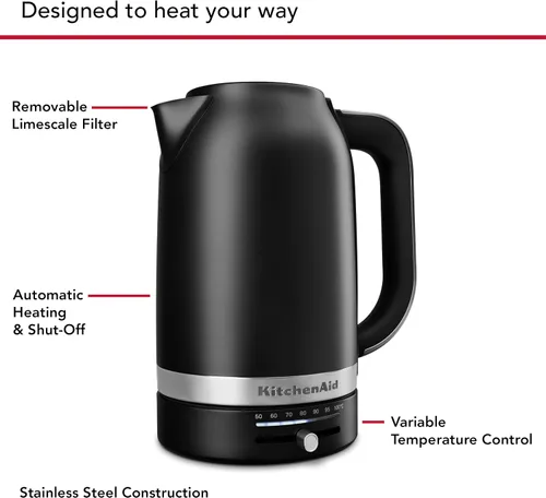 Vista 4 de KitchenAid Hervidor eléctrico de 1.7 litros, KEK1701, negro mate