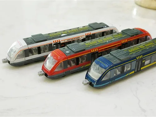 Vista 8 de Crelloci Juego de 3 trenes bala, tren de juguete de alta velocidad vinculado Lotomotora, modelo de automóvil de aleación fundida, metro deslizante