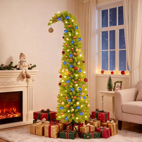 Vista 14 de Árbol de Navidad artificial flocado de nieve de 4 pies y 6 pulgadas Flocado blanco con piñas (forma de lápiz)