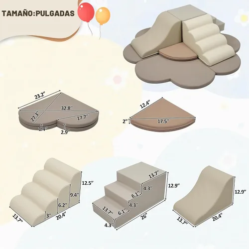 Vista 6 de Merax Juguetes de escalada de interior para niños pequeños, 6 piezas de espuma suave, bloques de escalada y tobogán, juego suave