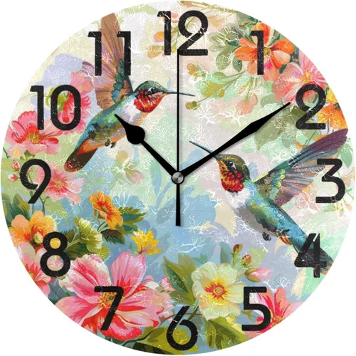 Vista 7 de Pretty Sping Flowers Birdhouse Family Birds Reloj de pared redondo, 10 pulgadas, analógico, silencioso, sin tictac, para el hogar, cocina, sala