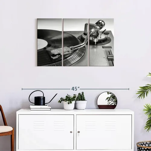 Vista 7 de Elephant Stock BW - Reproductor de discos de vinilo para pared, lienzo horizontal, decoración de pared de sala de estar de 3 piezas, impresión