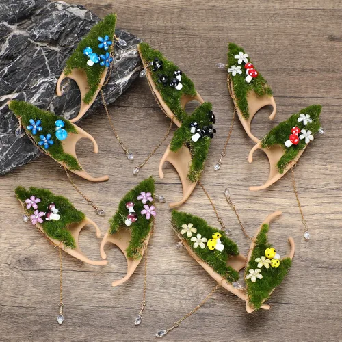 Vista 7 de FRESHME Orejas de elfo de hongo, aretes de bosque de Halloween, aretes de bosque renacentista, accesorios de disfraces de cosplay