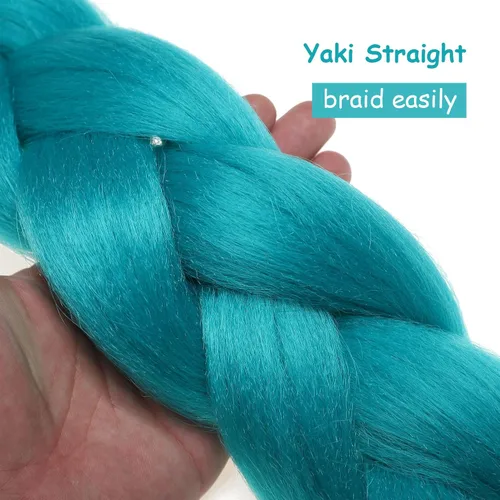 Vista 4 de 3 paquetes de extensiones de cabello sintético para trenzas de 24 pulgadas, color verde azulado, cabello trenzado jumbo para festivales coloridos