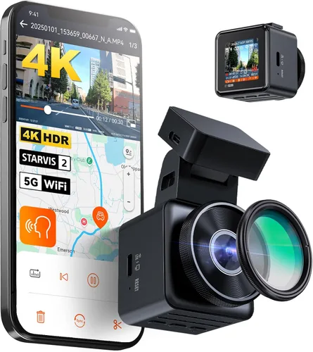 Vista 9 de Vantrue Cámara frontal E1 Pro 4K Mini Dash Cam frontal, STARVIS 2 PlatePix HDR visión nocturna para automóvil, GPS WiFi 5G integrado, pantalla IPS
