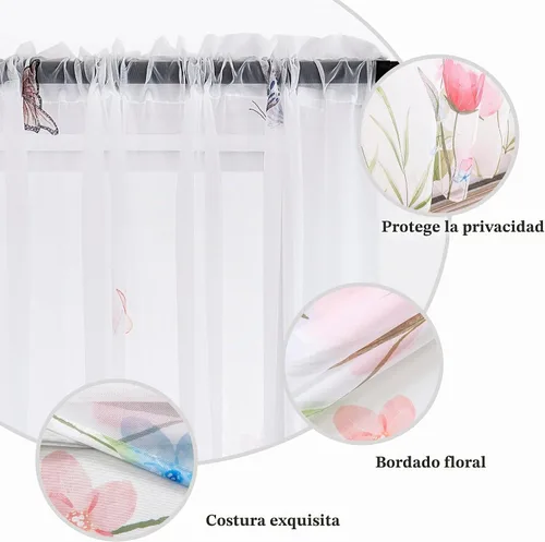 Vista 6 de youleyar Cortinas traslúcidas florales para sala de estar, 54 pulgadas de Primavera - Floral