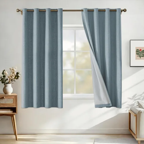 Vista 38 de Cortinas 100% opacas para dormitorio, cortinas opacas de 63 pulgadas de largo, cortinas opacas de lino para sala de estar, cortinas con ojales